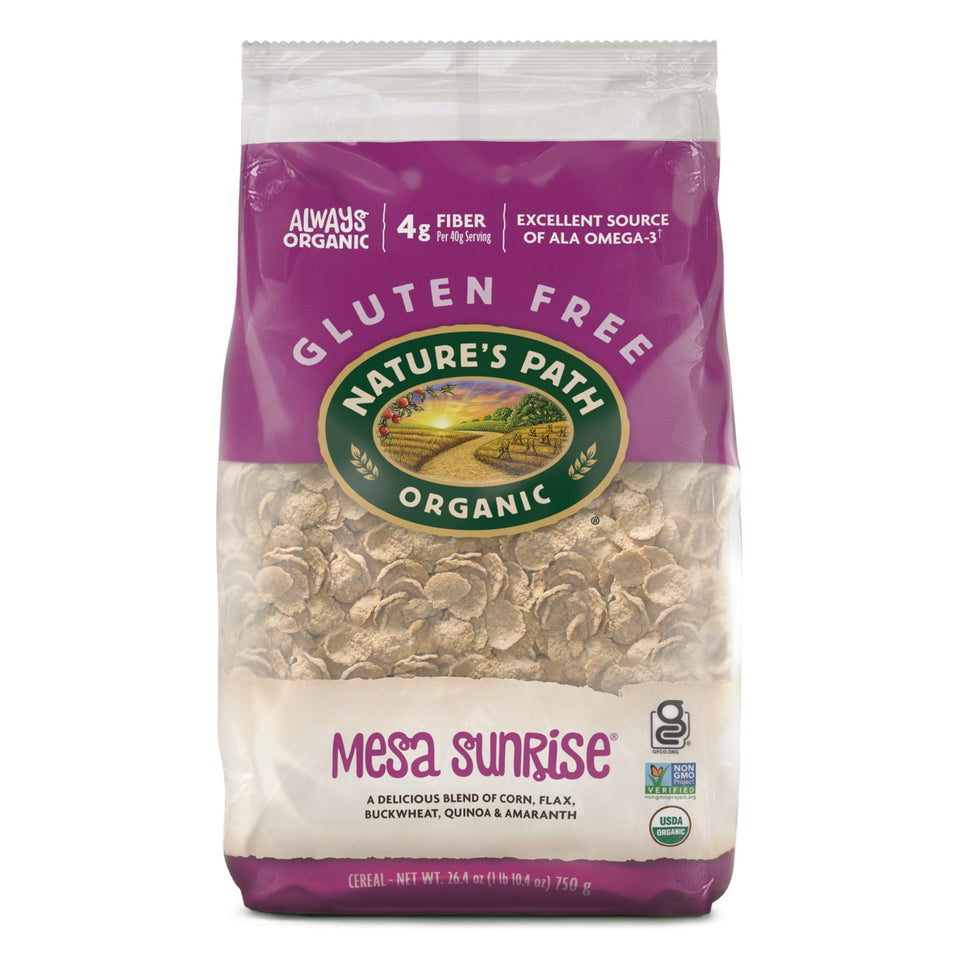 Nature's Path Mesa Sunrise cereal pack of six bags for a gluten-free breakfast.