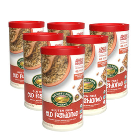 Nature's Path Old Fashioned Oats sealed canister close-up for convenient storage