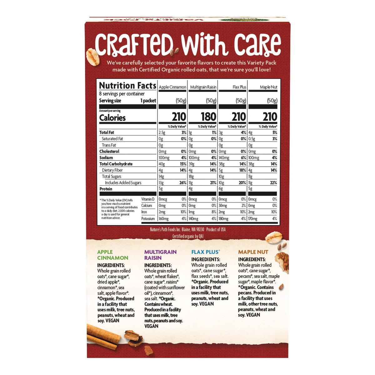 Nature's Path Organic ingredients and non-GMO label emphasize clean nutrition
