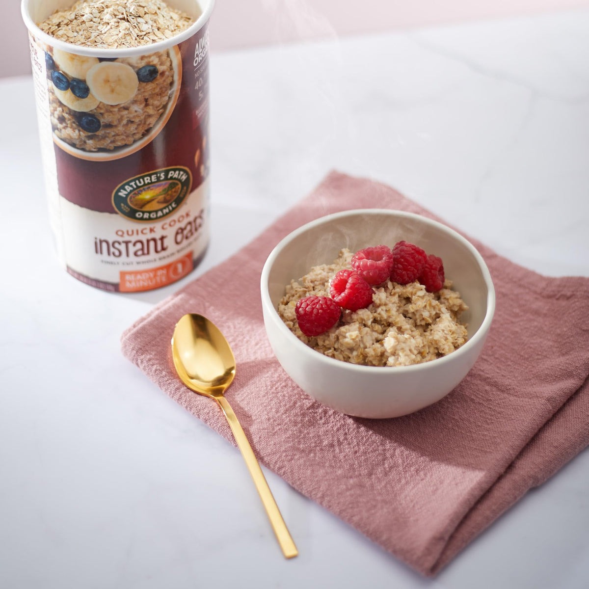 Nature's Path instant oats prepared as overnight oats for a creamy, ready-to-grab breakfast.