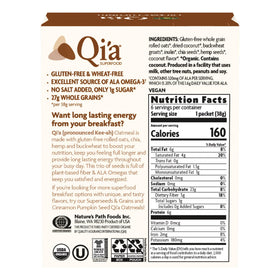 Nature's Path Qi'a Creamy Coconut Oatmeal breakfast setup with organic ingredients.