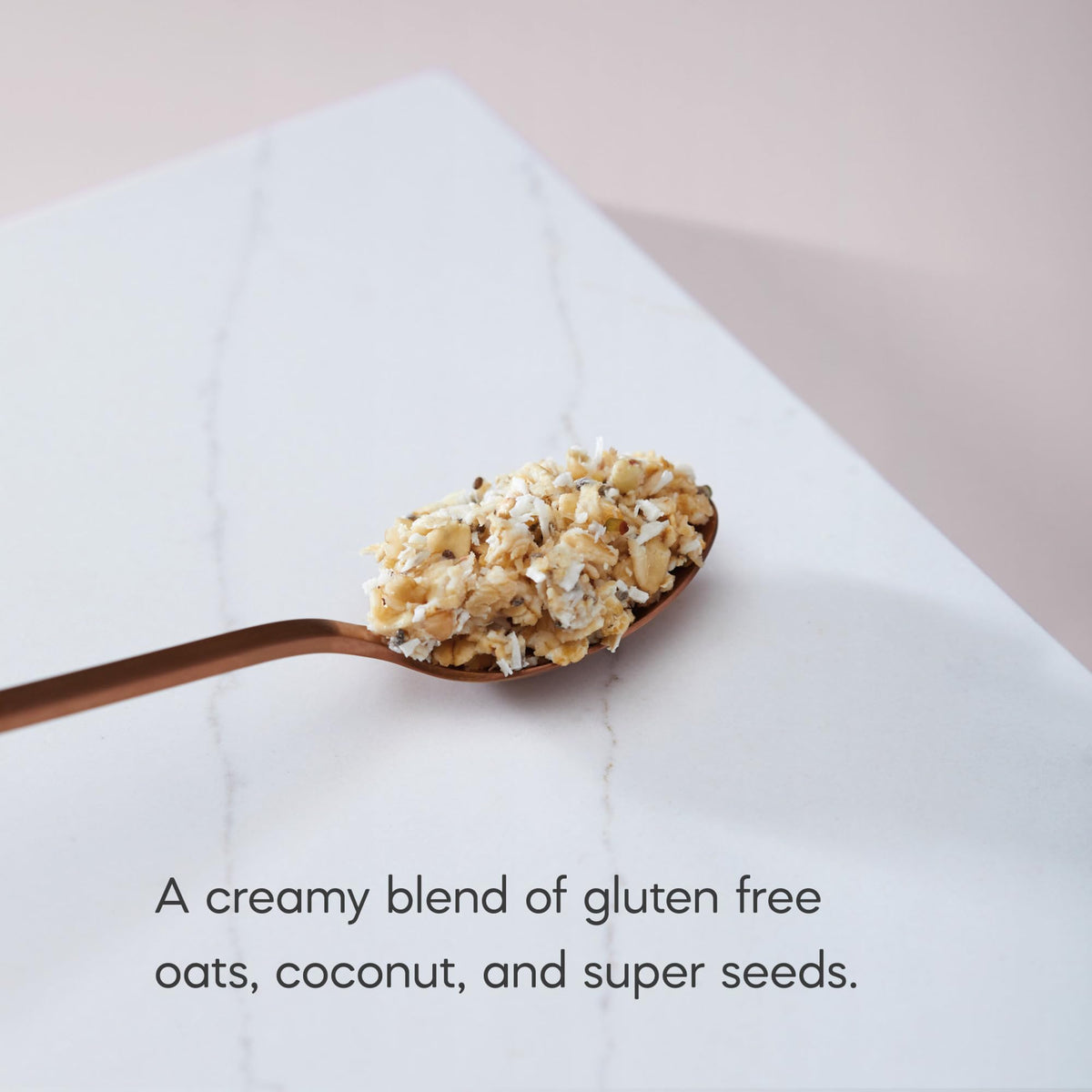 Nature's Path Qi'a Creamy Coconut Oatmeal ingredients closeup with chia and hemp seeds.