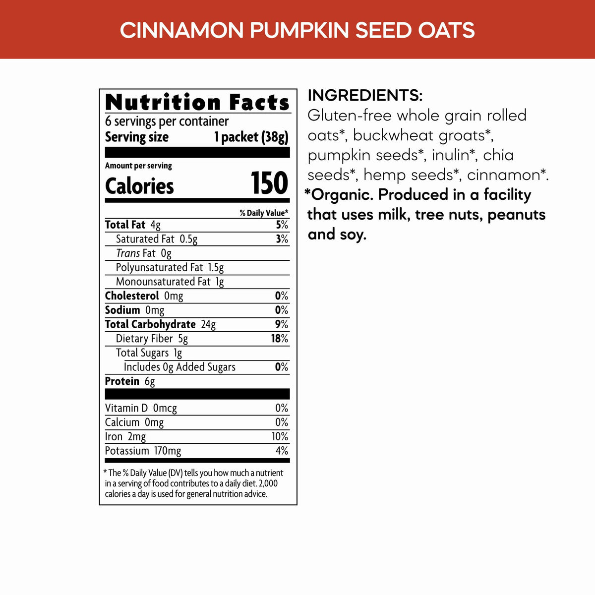 Nature's Path Qi’a oatmeal packaging closeup emphasizing organic, Non-GMO ingredients