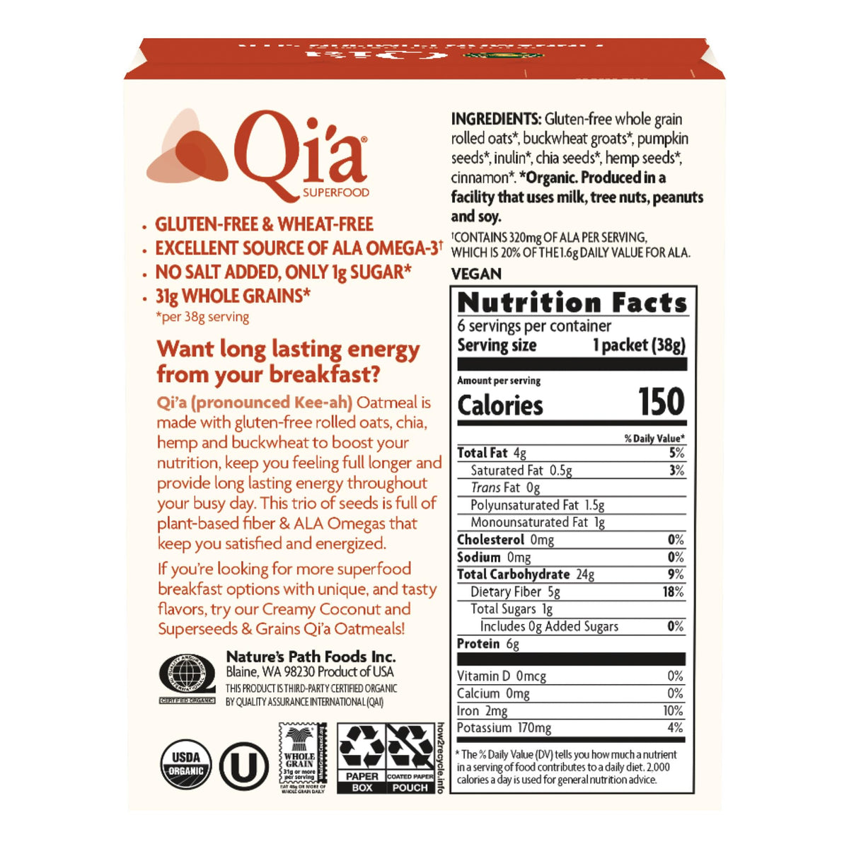 Nature's Path Qi’a oatmeal on table setting ready for a wholesome day