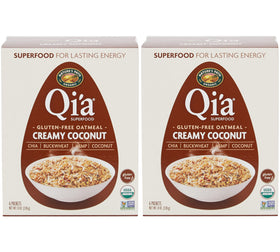 Nature's Path Qi'a organic hot oatmeal box with creamy coconut for convenient breakfasts.