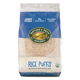 Nature's Path Rice Puffs packaging with eco-pac bag, reducing waste.