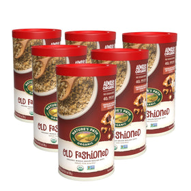 Nature's Path quick cook oats in a bowl with steam, ready in minutes for busy mornings.