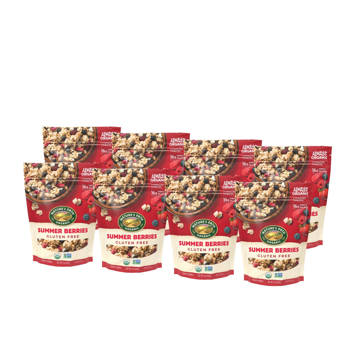 Nature's Path Summer Berries Granola with freeze-dried berries for fruity crunch.