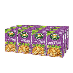 Nature's Path Sunrise Crunchy Vanilla cereal bowl with milk for a crunchy start.