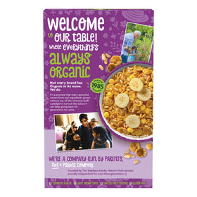 Nature's Path Sunrise Crunchy Vanilla cereal ingredients display with whole grains.