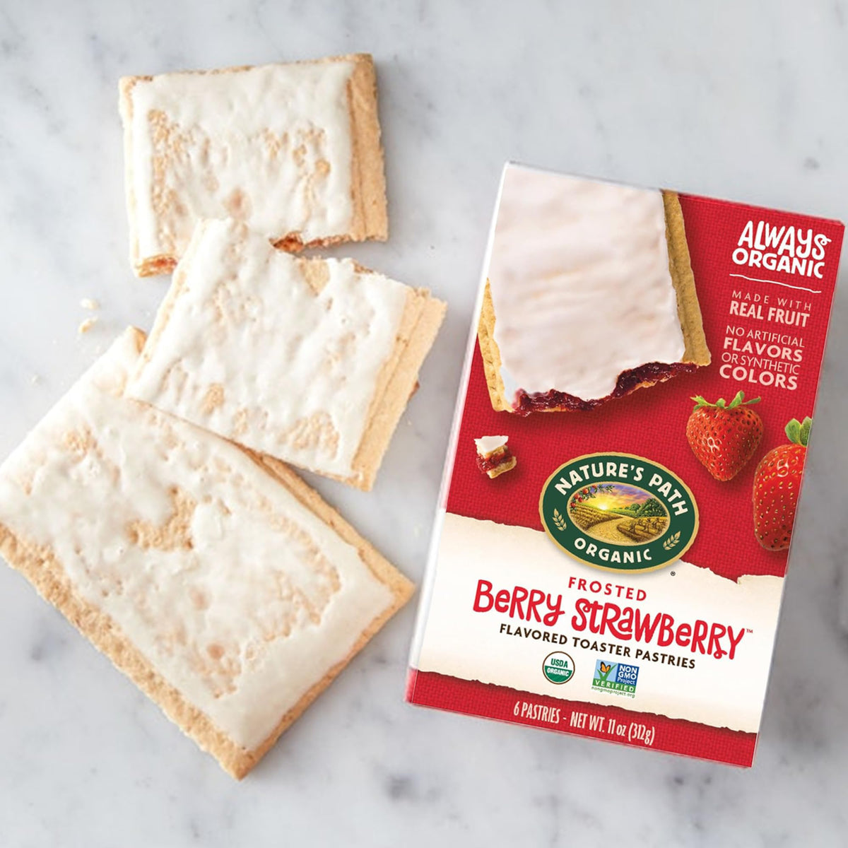 Two pastries per wrapper shown on Nature's Path packaging.