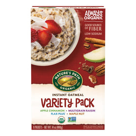Nature's Path Variety Pack Instant Oatmeal boxes on shelf for quick breakfasts