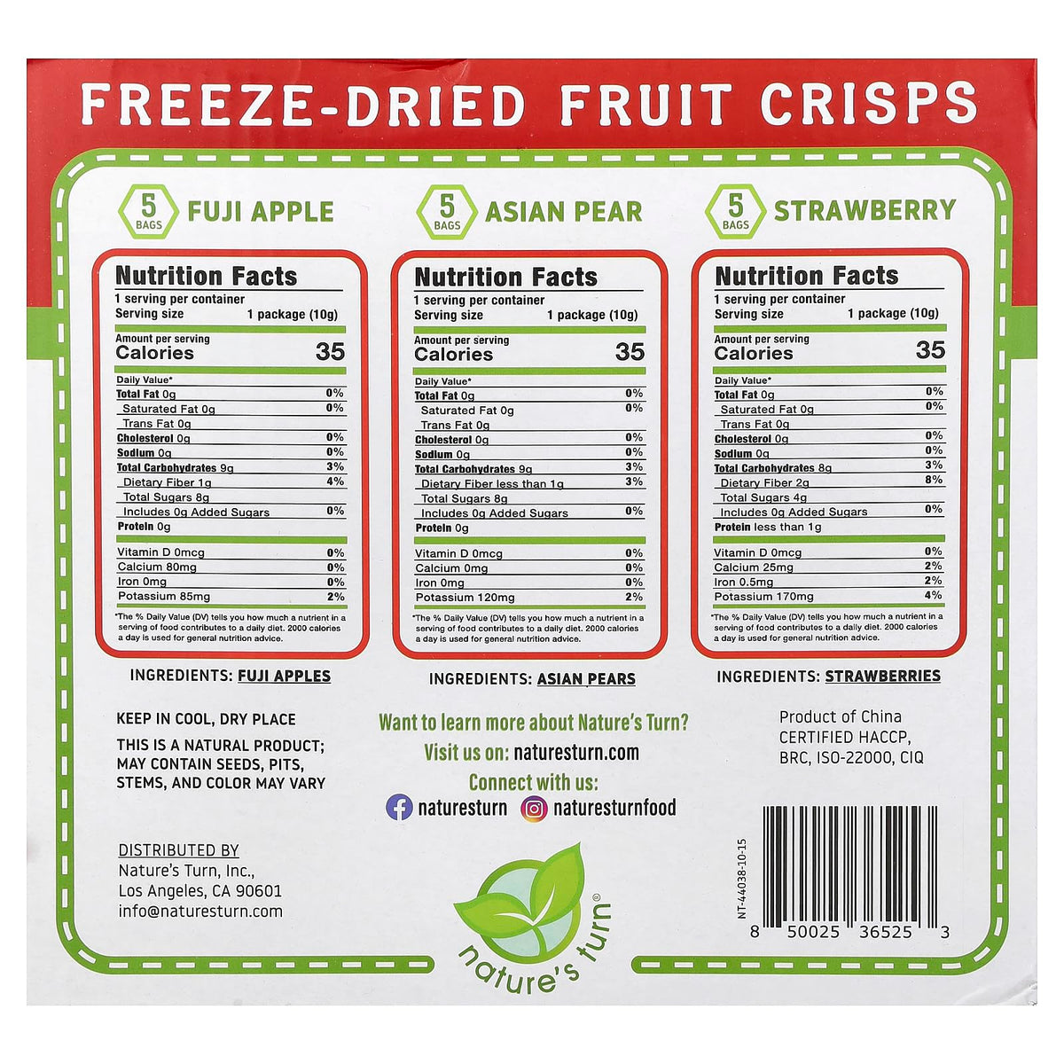Nature's Turn Freeze-Dried Fruit Crisps pear variety bag: vibrant color, kid-friendly and portable