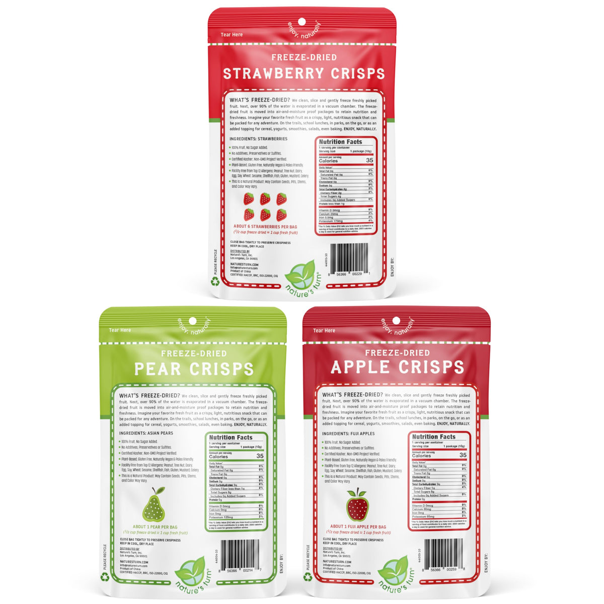 Nature's Turn Pear Crisps bag – fiber-rich crunch for midday.