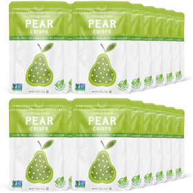 Nature's Turn pear crisps 24-bags pack showcases gluten-free, convenient snack option.