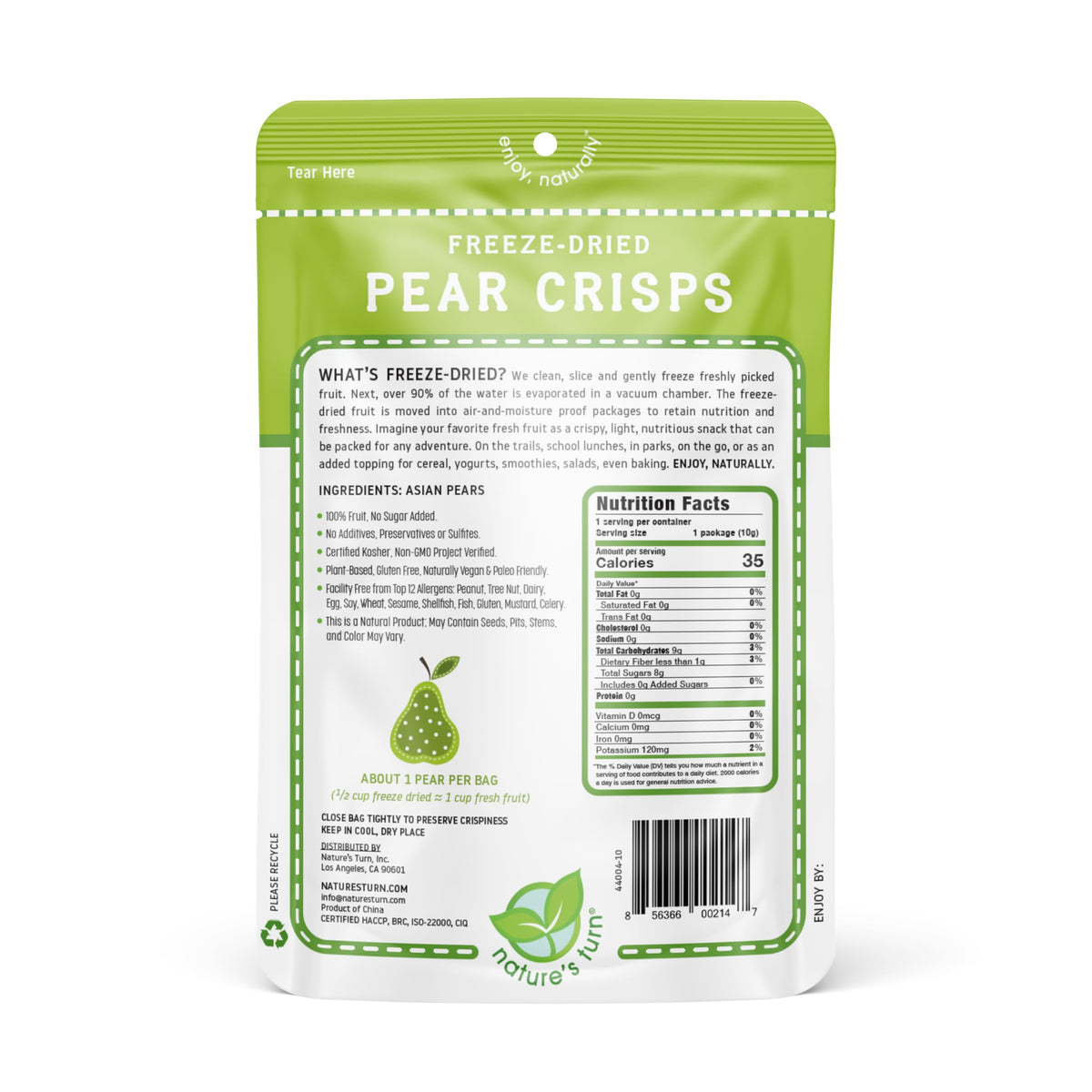 Nature's Turn pear crisps closeup crisp highlights light texture and fresh pear flavor.