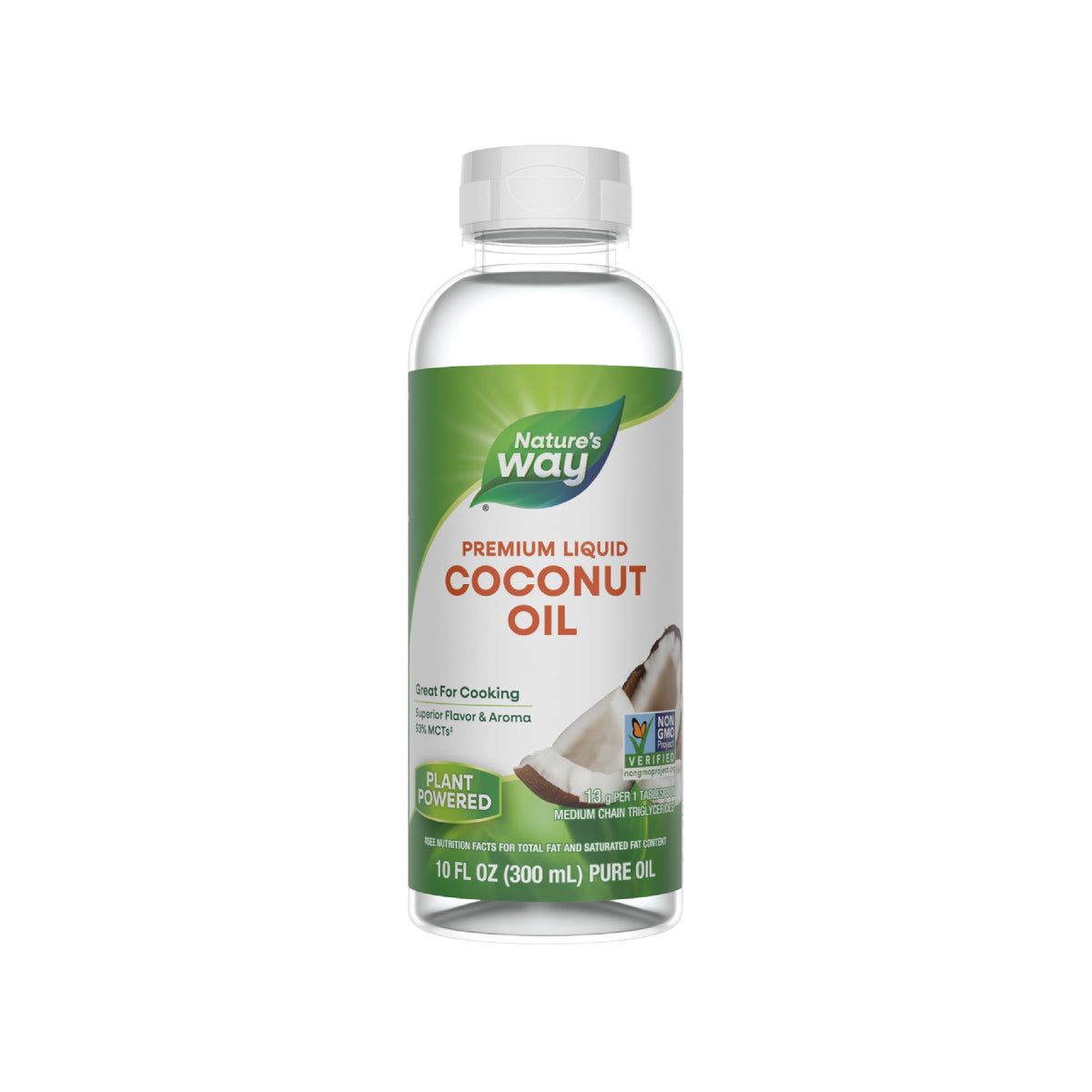 Nature's Way Liquid Coconut Oil bottle pour highlights smooth flavor for dressings