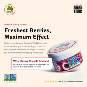 Nature's Wild Berry Halves on a dining setup for tasting experiments.