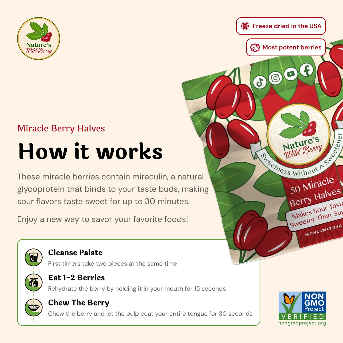 Nature's Wild Berry lemon taste-test demonstrates sour-to-sweet transformation.