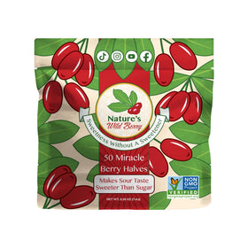 Nature's Wild Berry miracle berries packaging with resealable pouch for convenient flavor exploration.