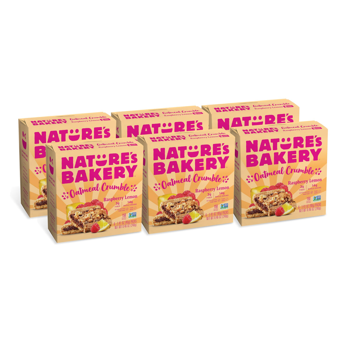 Nature's Bakery Raspberry Lemon Oatmeal Bar pack, ideal for quick breakfasts on the go.