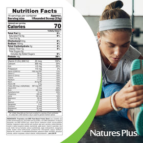 Serving scoop and packaging showing unsweetened, non-GMO, gluten-free protein