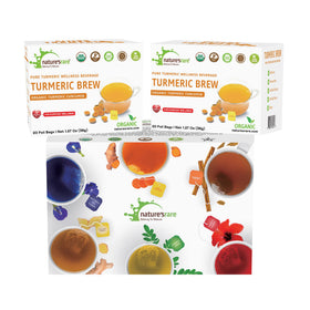 Nature'sRare pure Ceylon turmeric tea sachets in a box for daily caffeine-free warmth.