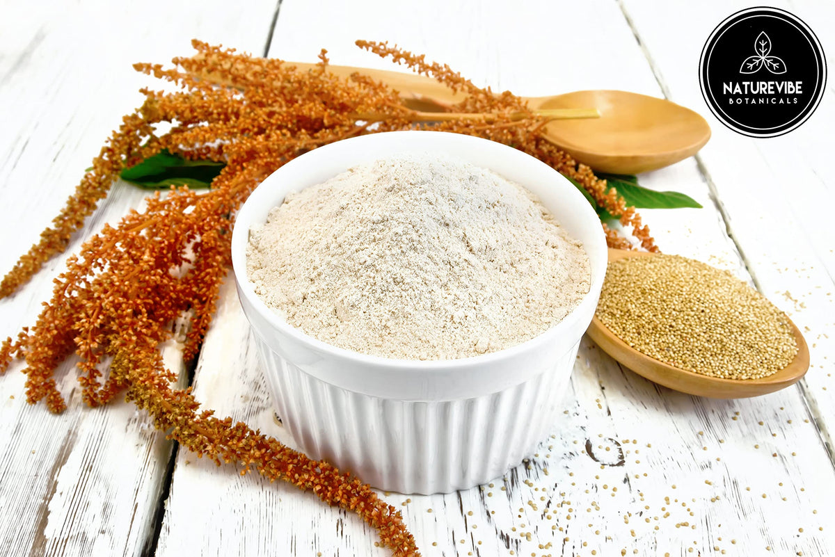 Naturevibe Botanicals Amaranth Flour pour demonstrates smooth, gluten-free batter ready to mix