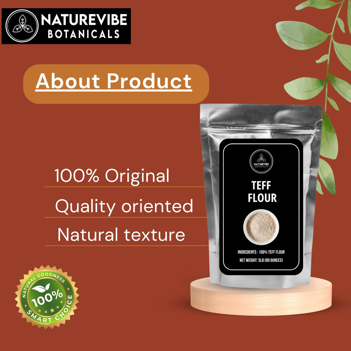 Naturevibe Botanicals Brown Teff Flour pour shot demonstrates smooth, versatile baking base