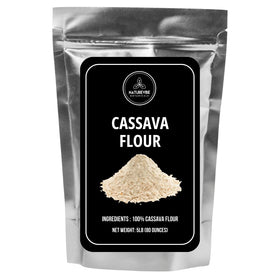 Naturevibe Botanicals cassava flour 5 lb bag showcases gluten-free baking and tortillas.