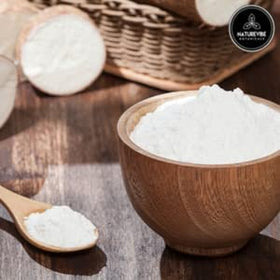 Close-up of Naturevibe Botanicals cassava flour bag highlighting fine texture.