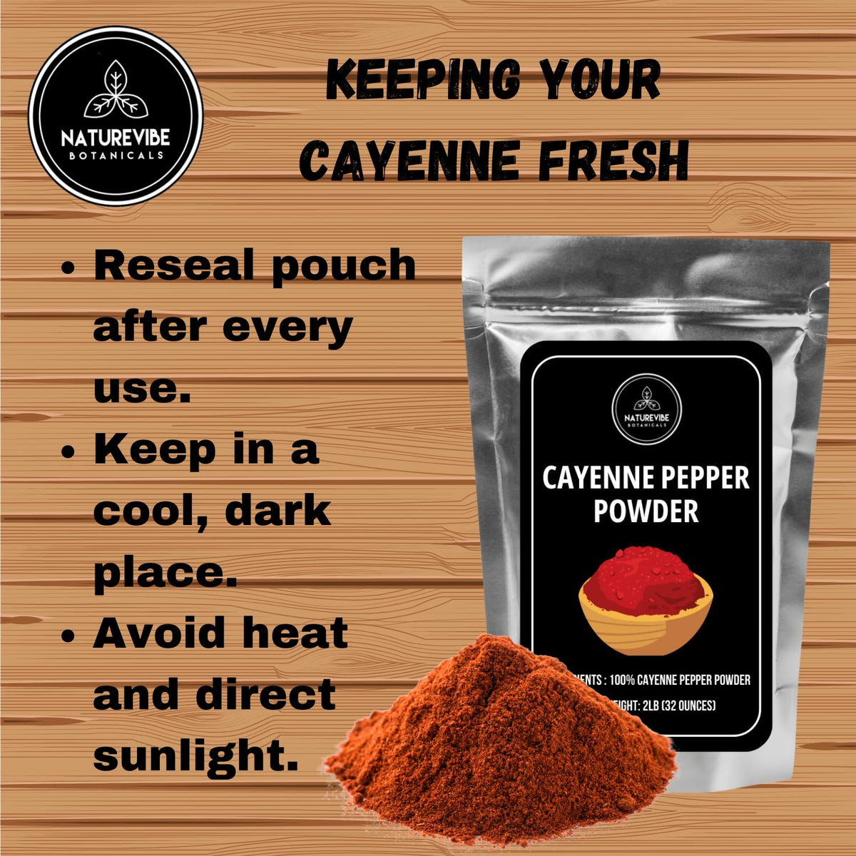 Naturevibe Botanicals cayenne powder for rubs and grilled meats with smoky heat