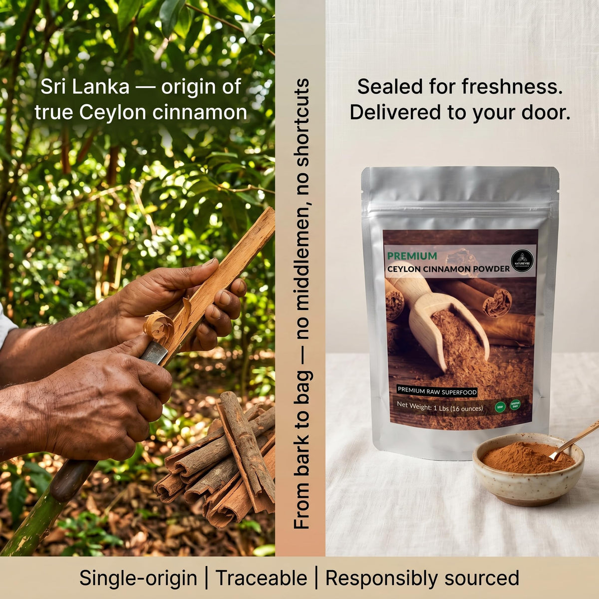 Naturevibe Botanicals Ceylon Cinnamon powder ground texture ready for recipes.