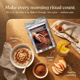 Naturevibe Botanicals Ceylon Cinnamon powder with scoop for precise measuring.