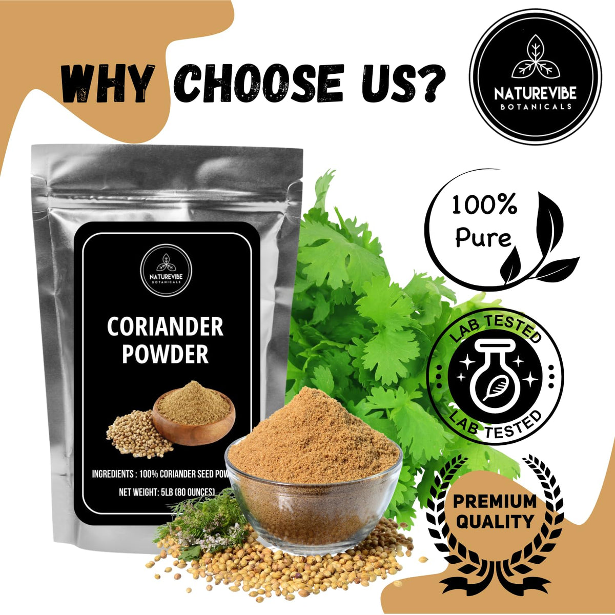 Naturevibe Botanicals coriander powder stored in kitchen cabinet for everyday flavor.