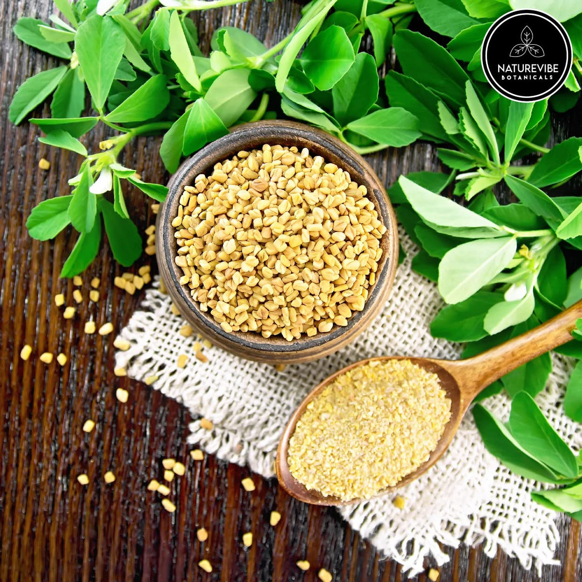 Naturevibe Botanicals fenugreek seed powder jar on shelf enhances pantry organization