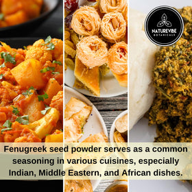 Naturevibe Botanicals fenugreek seed powder label highlights quality