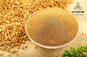 Naturevibe Botanicals fenugreek seed powder with measuring spoon for precise seasoning