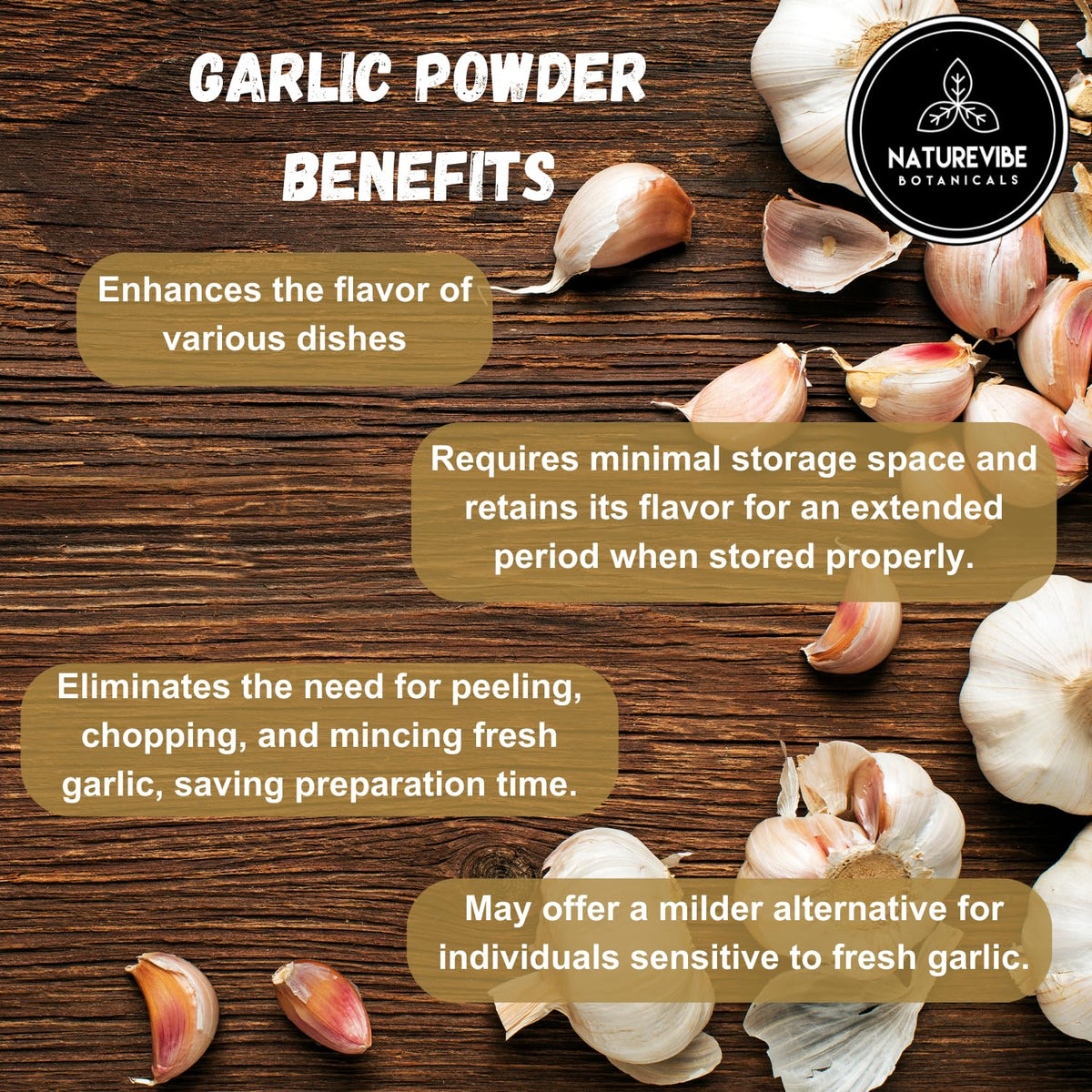 Sealed pack of Naturevibe Botanicals garlic ground powder preserves freshness