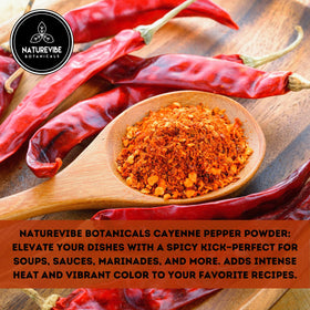 Naturevibe Botanicals hot spice cayenne powder adds fiery depth to meats and stews