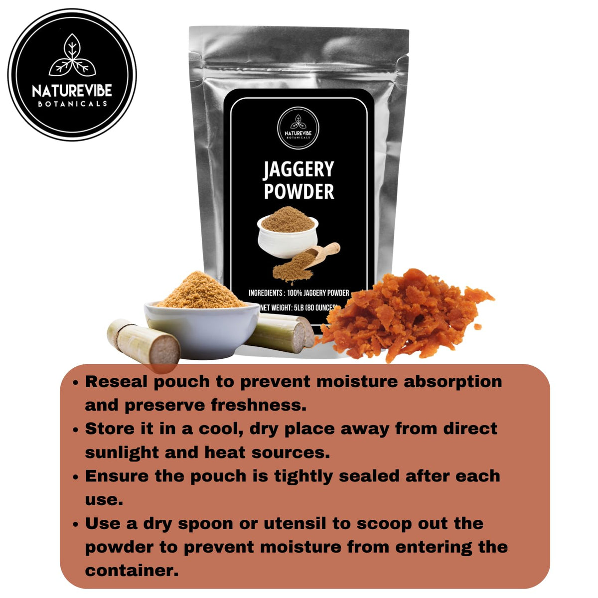 Naturevibe Botanicals jaggery powder is gluten-free and non-GMO