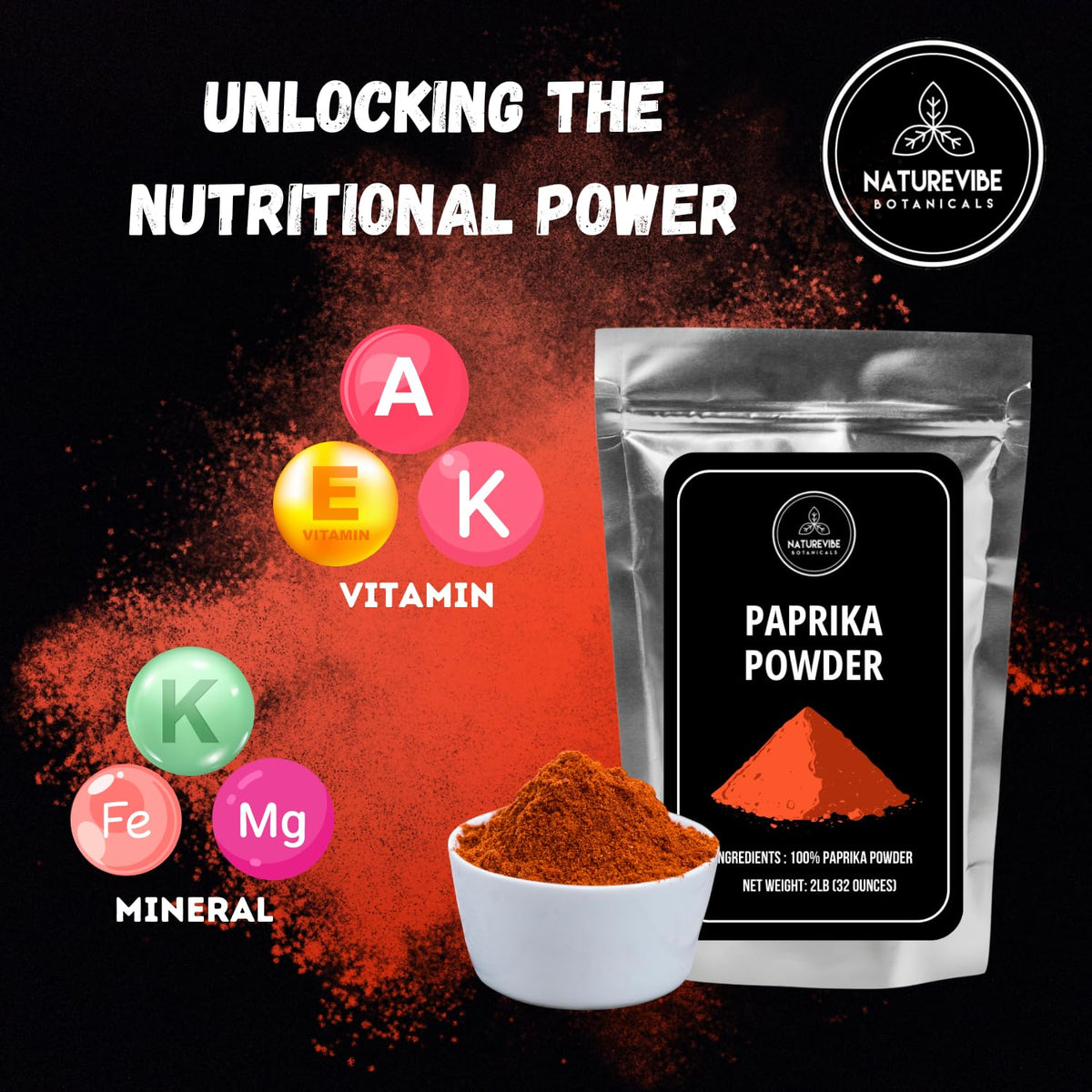 Naturevibe Botanicals Paprika Powder ideal for marinades and vegetable dishes.