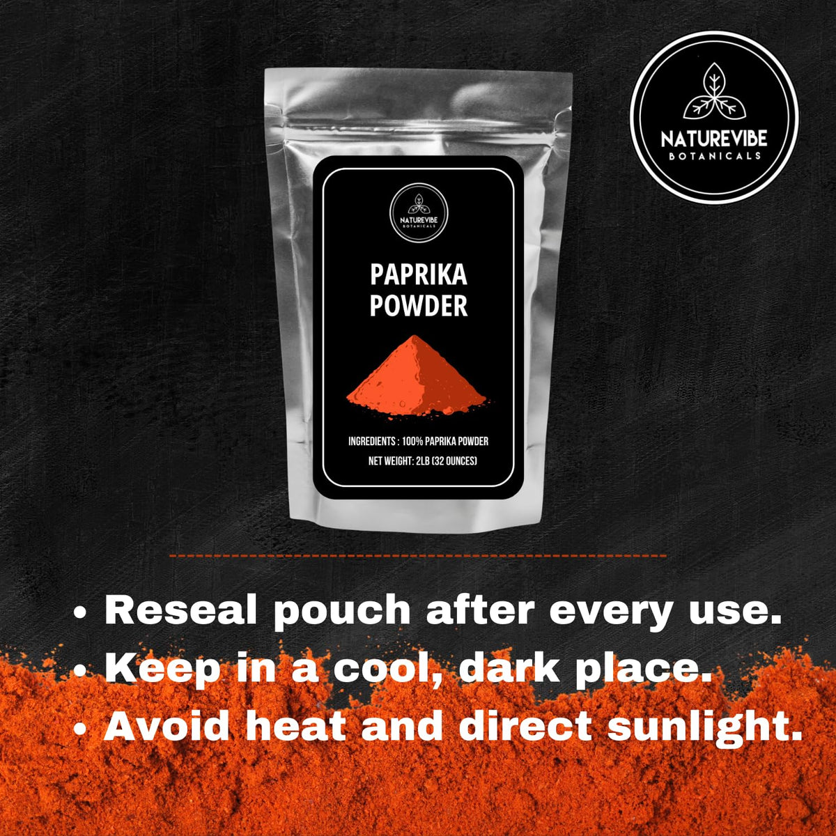Naturevibe Botanicals Paprika Powder packaging varies but keeps freshness sealed.