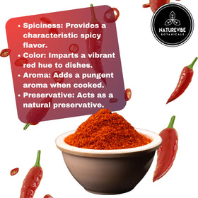 Naturevibe Botanicals Red Chilli Powder used in cooking for heat and color.