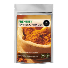 Naturevibe Botanicals turmeric powder packaging shows pure, gluten-free quality.