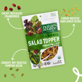 naturSource Organic Salad Topper featuring pumpkin seeds adds crunchy contrast to yogurt.