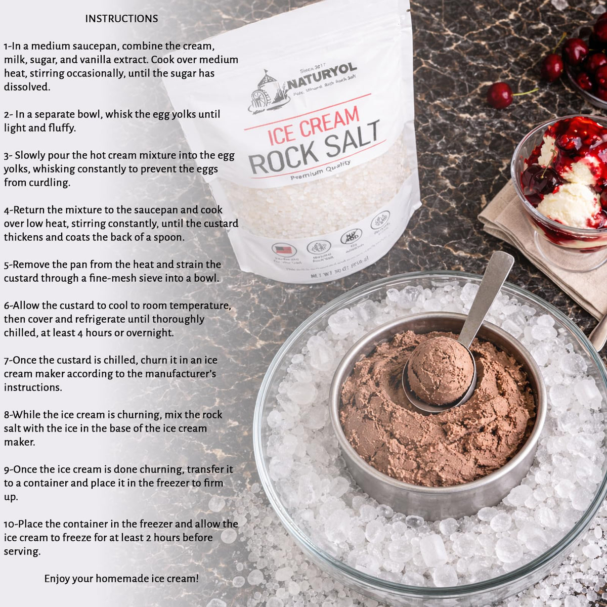 NATURYOL rock salt ice cream-making essentials on your counter.