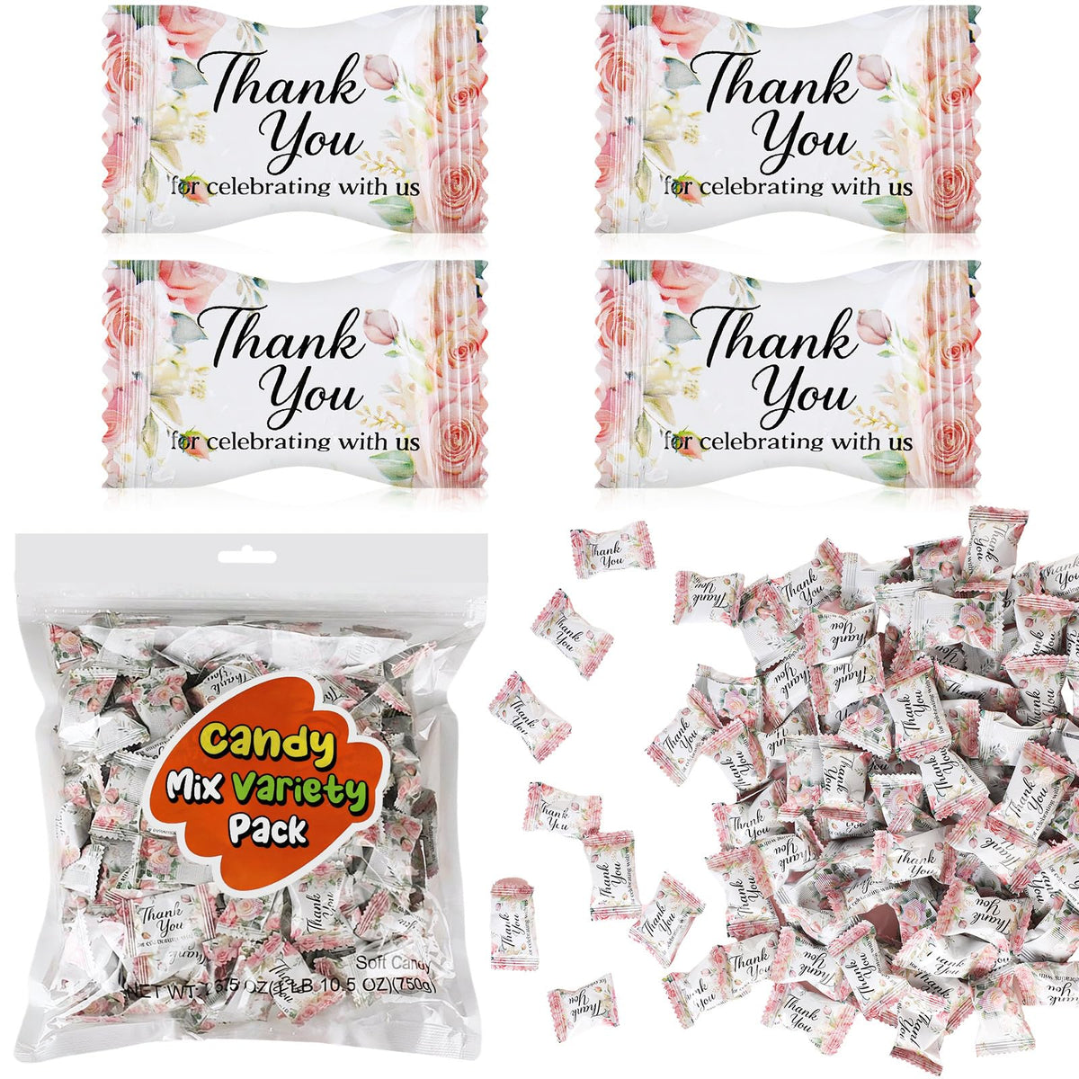 Naucoos 150 floral mints in pink floral bag for wedding favors