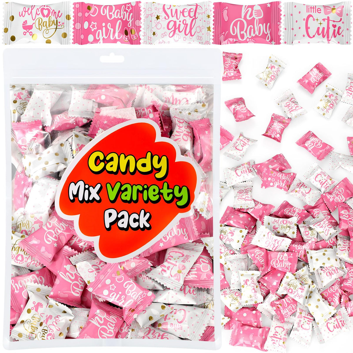 Naucoos 150 Pink Candy mints in baby shower packaging for tidy favors.
