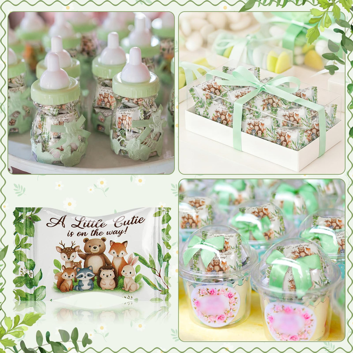 Naucoos baby shower table decor with woodland artwork adds coordinated charm.